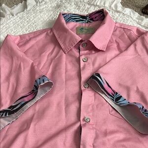 Pink Men's Shirt with Tropical Trim
